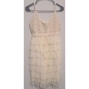 J Gee Cream Lace Ruffle Tiered Mini Dress Boho XL Festival
